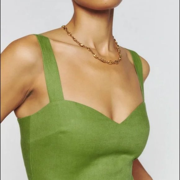 Reformation Miso Linen Dress in Green size 12 Altered Straps - Picture 2 of 12